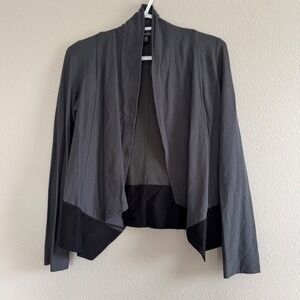 EILEEN FISHER Petite Drape Open Front Cardigan Jacket Gray Black Casual Size PP